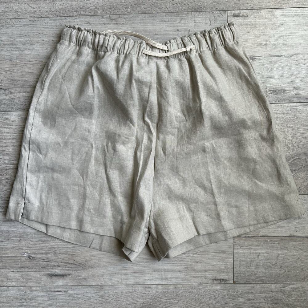 Alex Crane Bo Shorts Men XXL Fit L Beige Drawstring Tie 100% Linen Chino NWOT